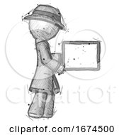Poster, Art Print Of Sketch Detective Man Show Tablet Device Computer To Viewer Blank Area