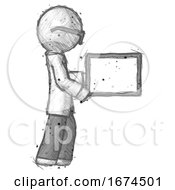 Poster, Art Print Of Sketch Doctor Scientist Man Show Tablet Device Computer To Viewer Blank Area