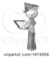 Poster, Art Print Of Sketch Police Man Looking At Tablet Device Computer With Back To Viewer