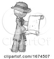 Poster, Art Print Of Sketch Detective Man Holding Blueprints Or Scroll