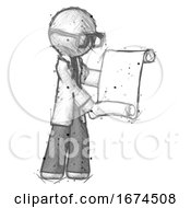 Poster, Art Print Of Sketch Doctor Scientist Man Holding Blueprints Or Scroll