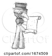 Poster, Art Print Of Sketch Plague Doctor Man Holding Blueprints Or Scroll