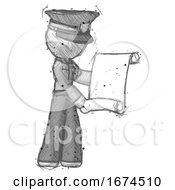 Poster, Art Print Of Sketch Police Man Holding Blueprints Or Scroll
