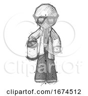 Poster, Art Print Of Sketch Doctor Scientist Man Begger Holding Can Begging Or Asking For Charity