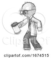 Poster, Art Print Of Sketch Doctor Scientist Man Begger Holding Can Begging Or Asking For Charity Facing Left