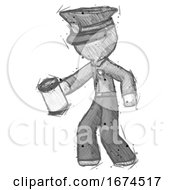 Poster, Art Print Of Sketch Police Man Begger Holding Can Begging Or Asking For Charity Facing Left