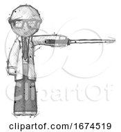 Sketch Doctor Scientist Man Standing With Ninja Sword Katana Pointing Right