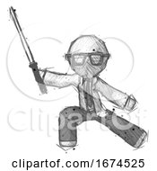 Poster, Art Print Of Sketch Doctor Scientist Man With Ninja Sword Katana In Defense Pose