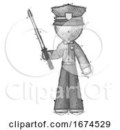 Poster, Art Print Of Sketch Police Man Standing Up With Ninja Sword Katana