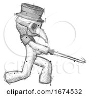 Poster, Art Print Of Sketch Plague Doctor Man With Ninja Sword Katana Slicing Or Striking Something