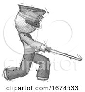 Poster, Art Print Of Sketch Police Man With Ninja Sword Katana Slicing Or Striking Something