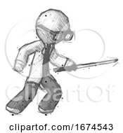 Poster, Art Print Of Sketch Doctor Scientist Man Stabbing With Ninja Sword Katana