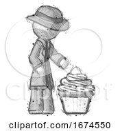 Poster, Art Print Of Sketch Detective Man With Giant Cupcake Dessert
