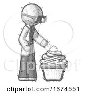 Poster, Art Print Of Sketch Doctor Scientist Man With Giant Cupcake Dessert