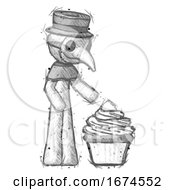 Poster, Art Print Of Sketch Plague Doctor Man With Giant Cupcake Dessert