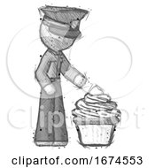 Poster, Art Print Of Sketch Police Man With Giant Cupcake Dessert