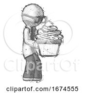 Poster, Art Print Of Sketch Doctor Scientist Man Holding Large Cupcake Ready To Eat Or Serve