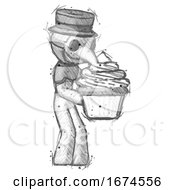 Poster, Art Print Of Sketch Plague Doctor Man Holding Large Cupcake Ready To Eat Or Serve