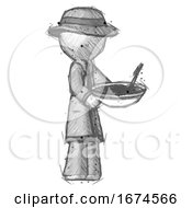 Poster, Art Print Of Sketch Detective Man Holding Noodles Offering To Viewer