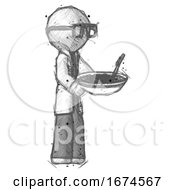 Sketch Doctor Scientist Man Holding Noodles Offering To Viewer