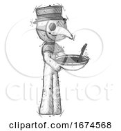 Sketch Plague Doctor Man Holding Noodles Offering To Viewer