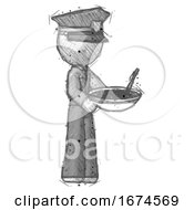 Sketch Police Man Holding Noodles Offering To Viewer