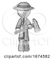 Poster, Art Print Of Sketch Detective Man Holding Fire Fighters Ax