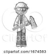 Poster, Art Print Of Sketch Doctor Scientist Man Holding Fire Fighters Ax