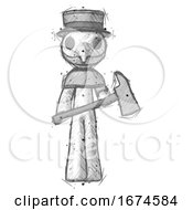Poster, Art Print Of Sketch Plague Doctor Man Holding Fire Fighters Ax