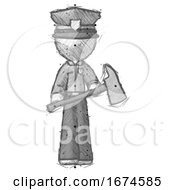 Poster, Art Print Of Sketch Police Man Holding Fire Fighters Ax