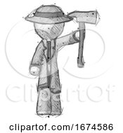 Poster, Art Print Of Sketch Detective Man Holding Up Firefighters Ax