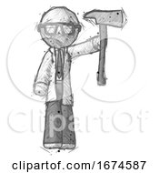Poster, Art Print Of Sketch Doctor Scientist Man Holding Up Firefighters Ax