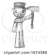 Poster, Art Print Of Sketch Plague Doctor Man Holding Up Firefighters Ax