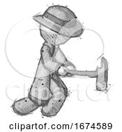Poster, Art Print Of Sketch Detective Man With Ax Hitting Striking Or Chopping
