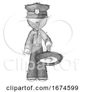 Poster, Art Print Of Sketch Police Man Frying Egg In Pan Or Wok