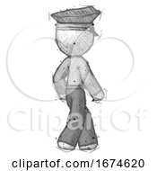 Poster, Art Print Of Sketch Police Man Walking Away Direction Right View