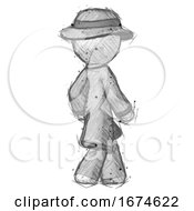 Poster, Art Print Of Sketch Detective Man Walking Away Direction Right View