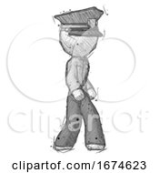 Poster, Art Print Of Sketch Police Man Walking Turned Right Front View