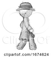 Poster, Art Print Of Sketch Detective Man Walking Right Side View