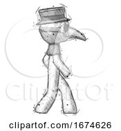 Poster, Art Print Of Sketch Plague Doctor Man Walking Right Side View