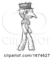 Poster, Art Print Of Sketch Plague Doctor Man Walking Turned Right Front View
