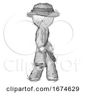 Sketch Detective Man Walking Turned Right Front View