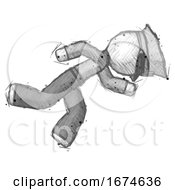 Sketch Police Man Running While Falling Down