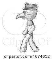 Poster, Art Print Of Sketch Plague Doctor Man Walking Left Side View