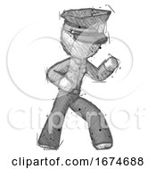 Poster, Art Print Of Sketch Police Man Martial Arts Defense Pose Right