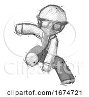Poster, Art Print Of Sketch Doctor Scientist Man Action Hero Jump Pose