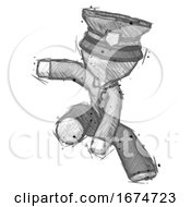 Poster, Art Print Of Sketch Police Man Action Hero Jump Pose
