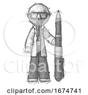 Poster, Art Print Of Sketch Doctor Scientist Man Holding Large Pen