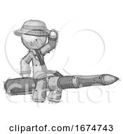 Poster, Art Print Of Sketch Detective Man Riding A Pen Like A Giant Rocket