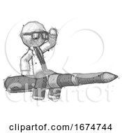 Sketch Doctor Scientist Man Riding A Pen Like A Giant Rocket